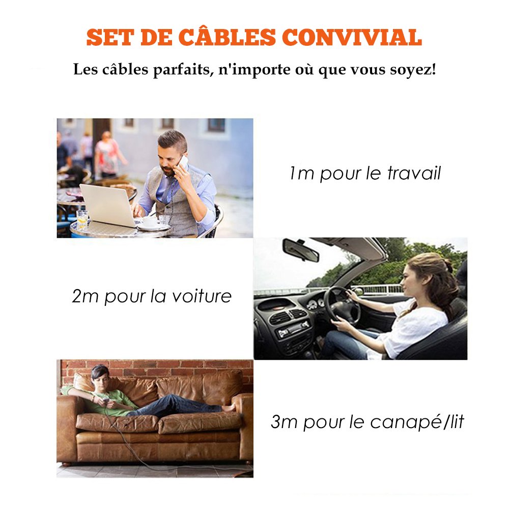 [Lot de 3] Câble Micro USB Tressé, Chargeur Samsung 1m+2m+3m, Cordon en Nylon Tressé, Bazar Express Câble Chargeur USB Micro USB, Charge Rapide pour Samgung Galaxy, HTC, Sony, Huawei, Nexus, Asus (Noir)