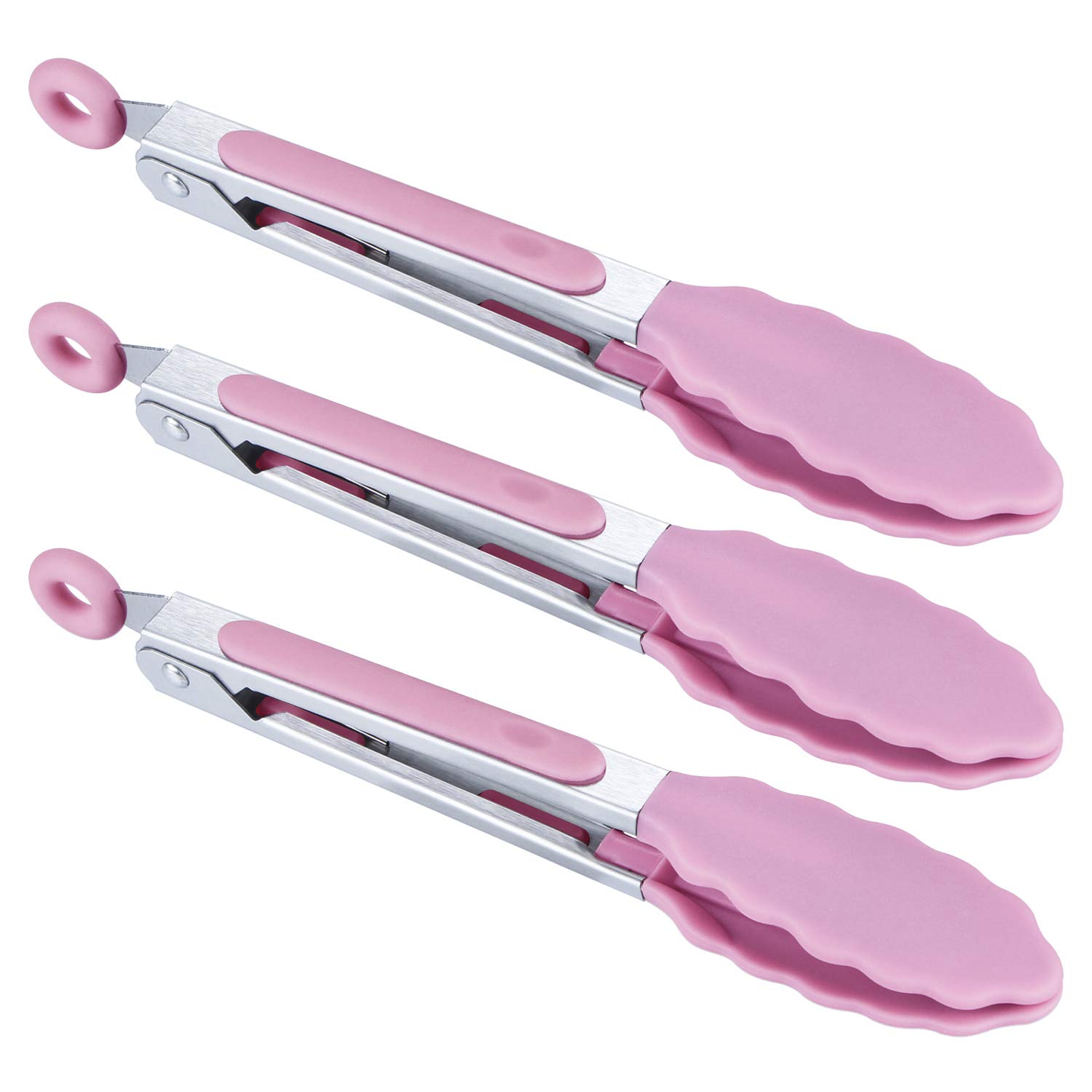 MSY BIGSUNNY 7" Mini Silicone Serving Tongs Set of 3 (Pink)