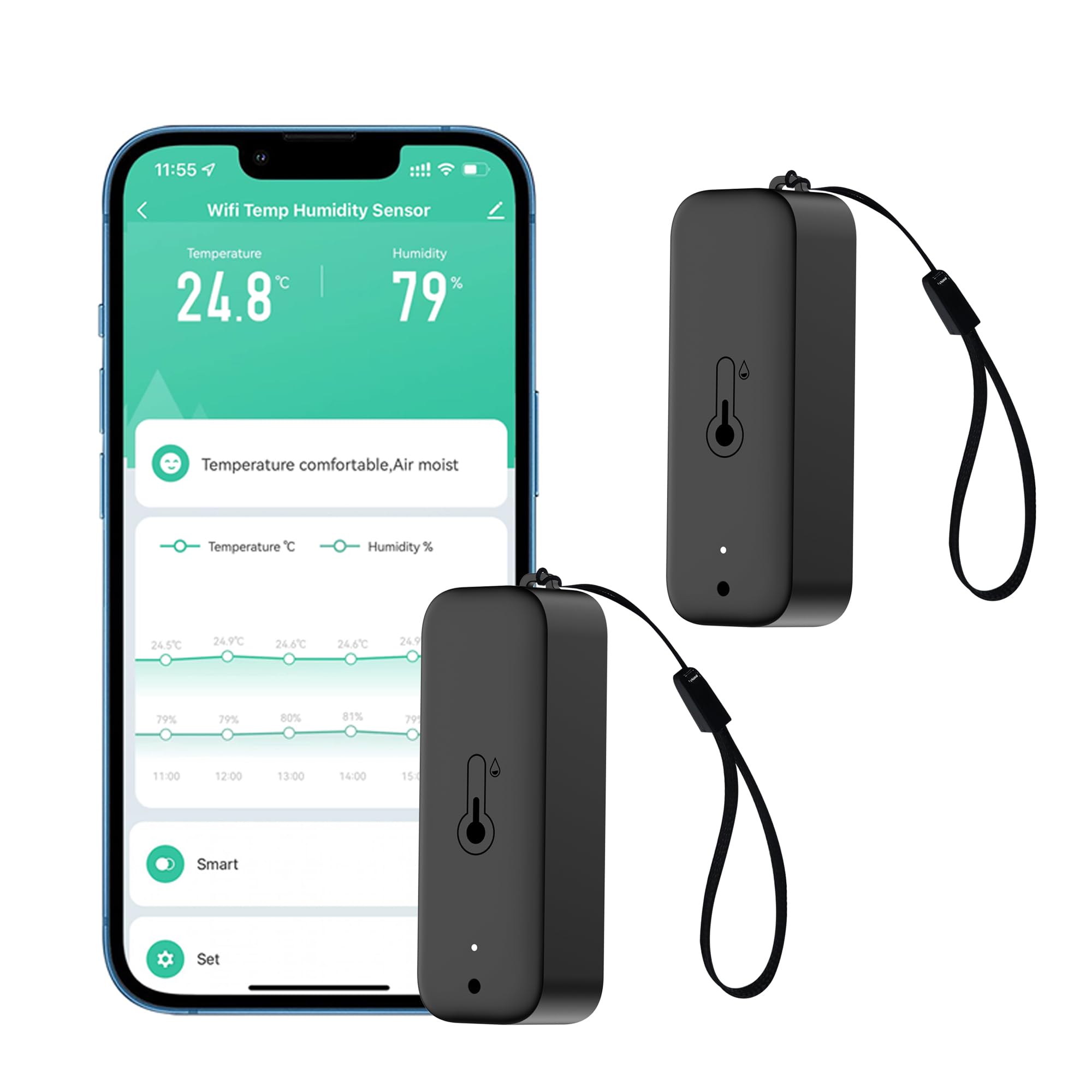 Wi-Fi Smart Thermometer Hygrometer: Wireless Temperature Humidity Sensor with App Alerts, Data Storage Export, Waterproof Remote Monitor for Cellar Greenhouse, Compatible with Alexa (2 Pack)