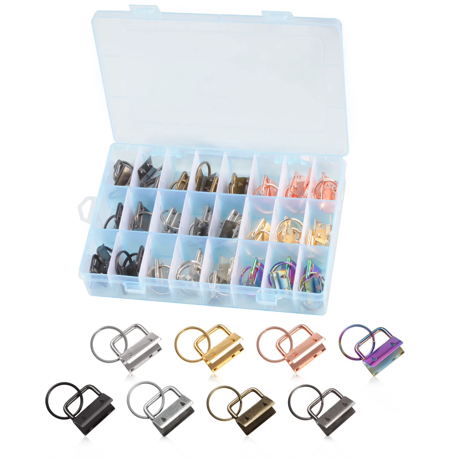 LEONTOOL 48 Pcs Key Fob Hardware Set 8 Colors Keychain Fob Hardware 1 Inch for Wristlet Keychain, Key Lanyard and Key Chain Making