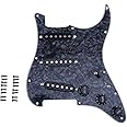Musiclily 11-Hole SSS Prewired Loaded Pickguard with Single Coil Pickups Set for Fender Squier Strat Electric Guitar, 4Ply Black Pearl