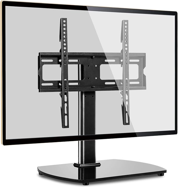 Amazon Com Universal Tv Stand Base Table Top Tv Stand Swivel Mount For Most 27 55 Inch Lcd Led Tvs Height Adjustable Tv Replacement Stand With Black Tempered Glass Base And Cable Management Vesa