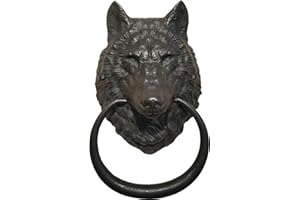 ANATOLICA Wolf Head Door Knocker,6.3 inches Tall,Solid Brass,Wolf Front Door Ornament(Black Oxide)