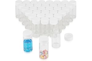 Njvial 36Pcs 20ml Small Clear Glass Vials with Screw Caps & Scale Lab Sample Bottles Empty Refillable Perfume Travel Mini Gra