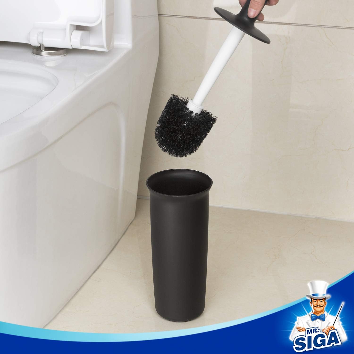 MR.SIGA Toilet Bowl Brush and Holder for Bathroom, Black, 1 Pack: Kitchen & Dining