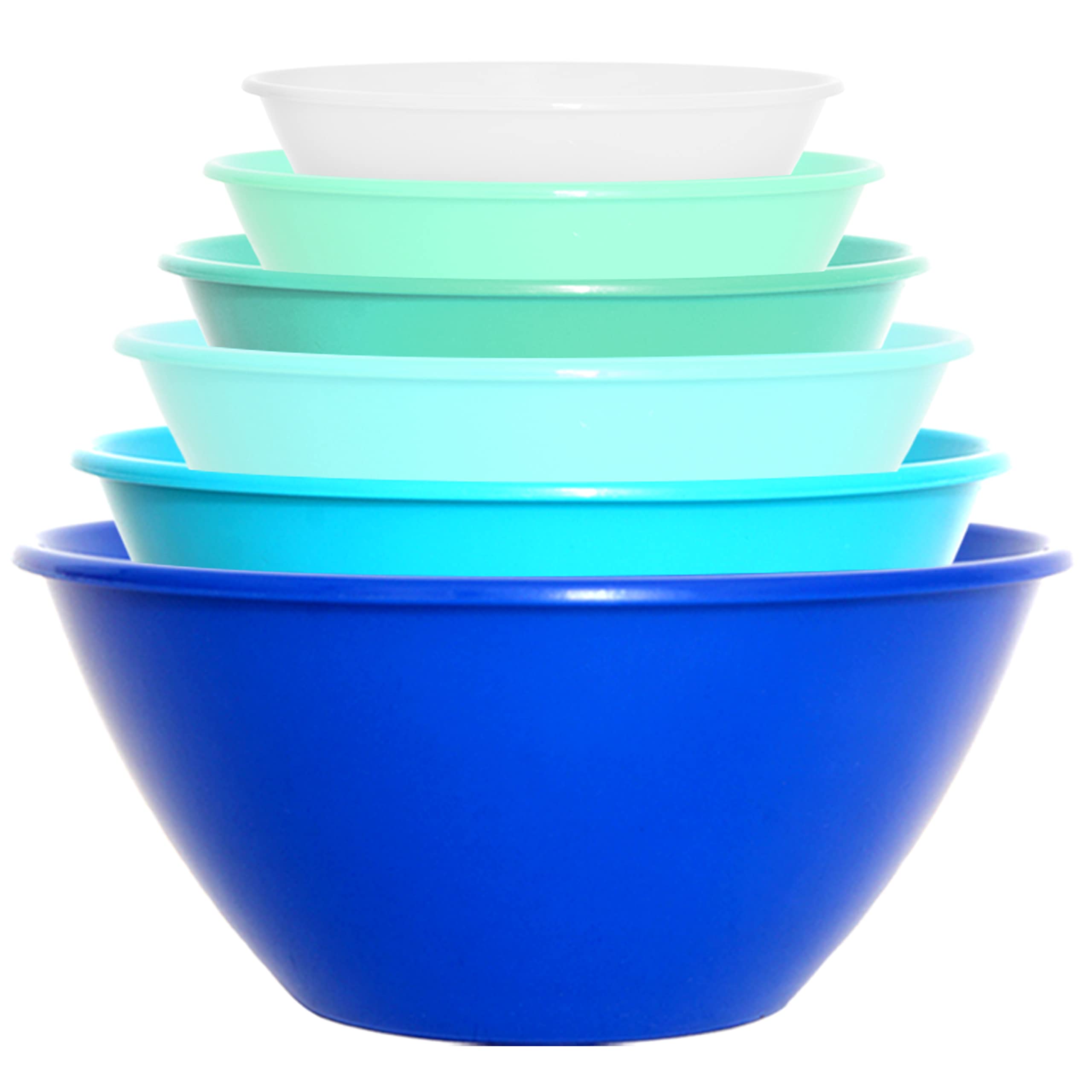 Youngever 6 Pack Reusable Plastic Mixing and Serving Bowls Set - 3.5L, 2.4L, 1.5L, 1L, 650ML, 350ML (Coastal)