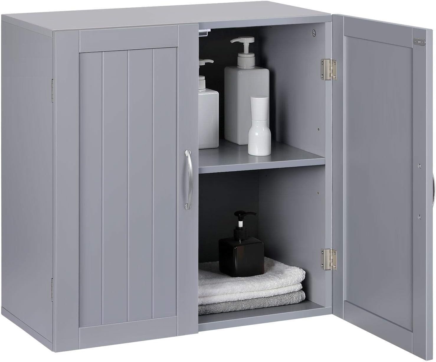 Amazon Com Yaheetech Bathroom Medicine Cabinet 2 Door Wall Mounted Storage Cabinet With Adjustable Shelf 23 4in L X 12 2in W X 23 4in H Gray Home Kitchen