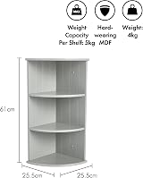 VonHaus Corner Shelf Unit Grey 3 Tier Wall Mounted or Freestanding view 3