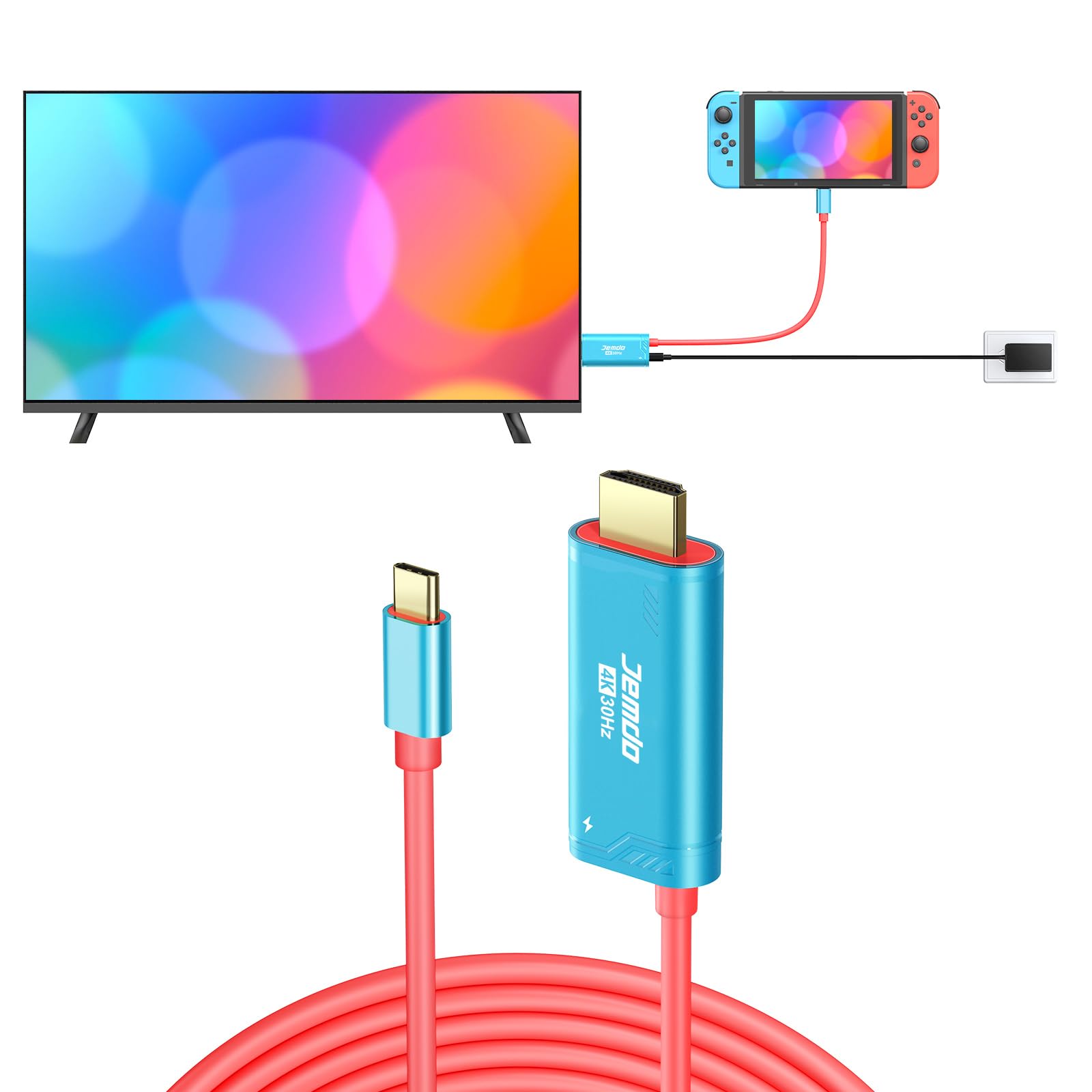 JINGDU USB C to HDMI Cable Compatible with Nintendo Switch 2017/OLED, USB-C HDMI Cable Replaces the Original Switch Dock for TV Screen Mirroring, 4K30Hz, Blue