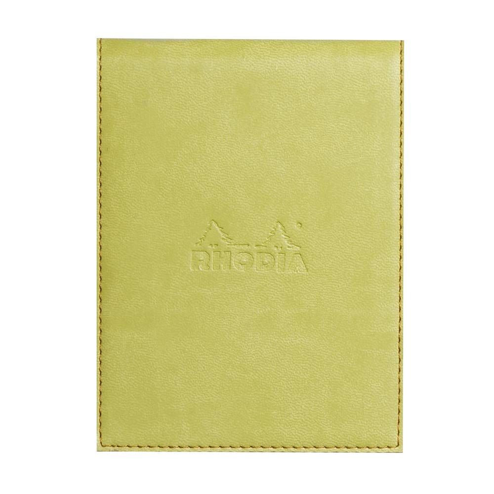 RHODIA 128206C - Clipboard Case + Stapled Notepad No. 12 Anise - 8.5x12 cm - Lined - 80 Detachable Sheets - White Clairefontaine Paper 80 g/m - Pencil Holder - Faux Leather - Rhodiarama Collection