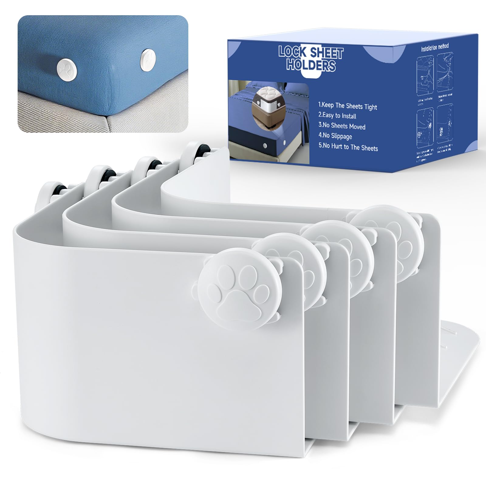 Photo 1 of Warmeight Lock Bed Sheet Holders, Bed Sheet Holders for Corners, Heavy Duty Lock Sheets Holder No More Loose Sheets, Fit All Mattress Size Easy One-Time Installation
