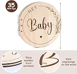 Homirty 35 Pages Wooden Baby Shower Guest Book with Ribbon, Nature Color view 2