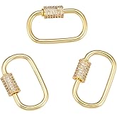 Airssory 3 Pcs Brass Golden Plated Micro Pave Cubic Zirconia Screw Locking Carabiner Keychain Snap Hook Lock Charm Clasp Oval Wire for Keyrings Car Home Handbag Decor - 26.5mm(1.04 in)