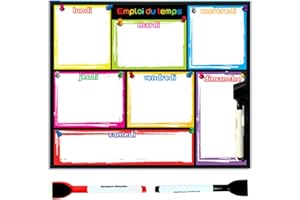 French Magnetic Dry Erase Weekly Planner 32x26.5cm – Whiteboard Calendar for Fridge & Office with 2 Eraser Tip Markers (Black