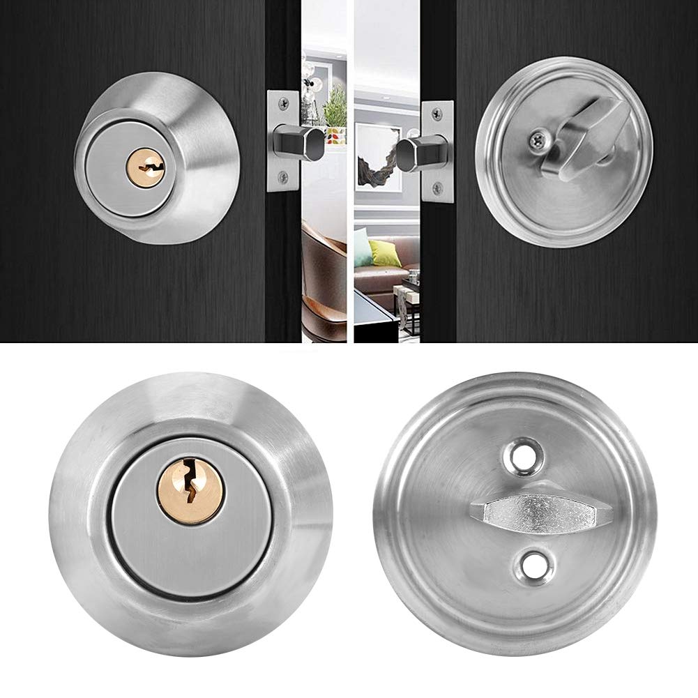 Single Cylinder Deadbolt, 304 Stainless Steel Single Cylinder Safety Anti-Theft Door Lock with Keys for Solid Wood Doors/Steel Wood Doors (Silver)