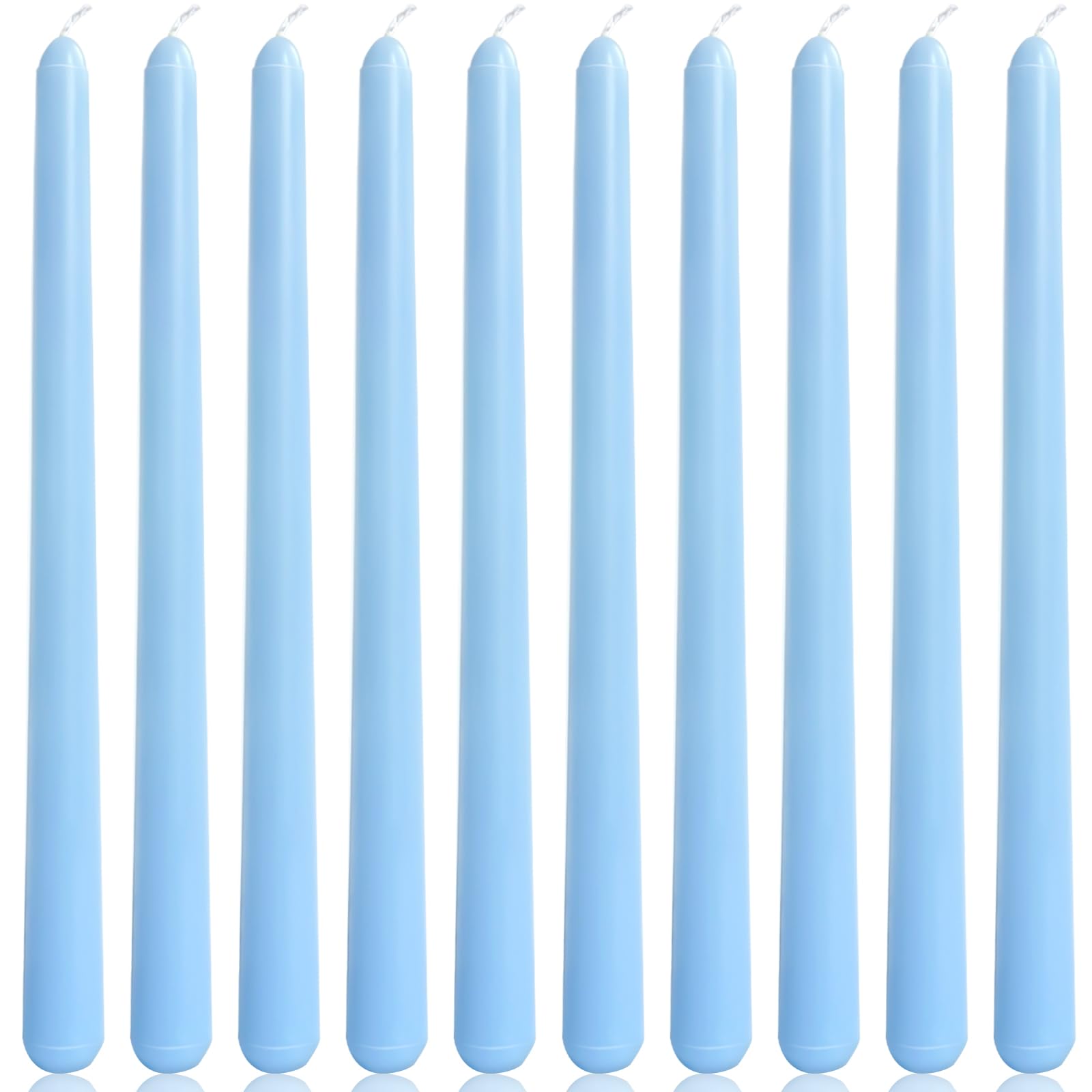 Photo 1 of 10 Inch Baby-Blue Taper Candles for Religious and Spiritual Settings, 10 Pack Unscented Candlesticks for Holiday, Seasonal Celebration and Home Decoration
