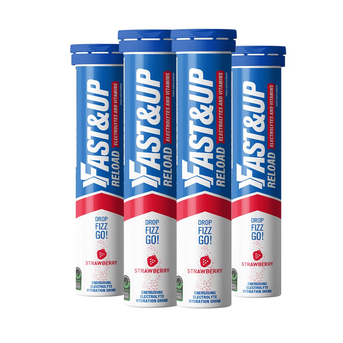 Fast&Up Reload – Energising Electrolyte Drink - Strawberry Flavour - 80 Effervescent Hydration Tablets - Added Vitamin C & B12 - Vegan