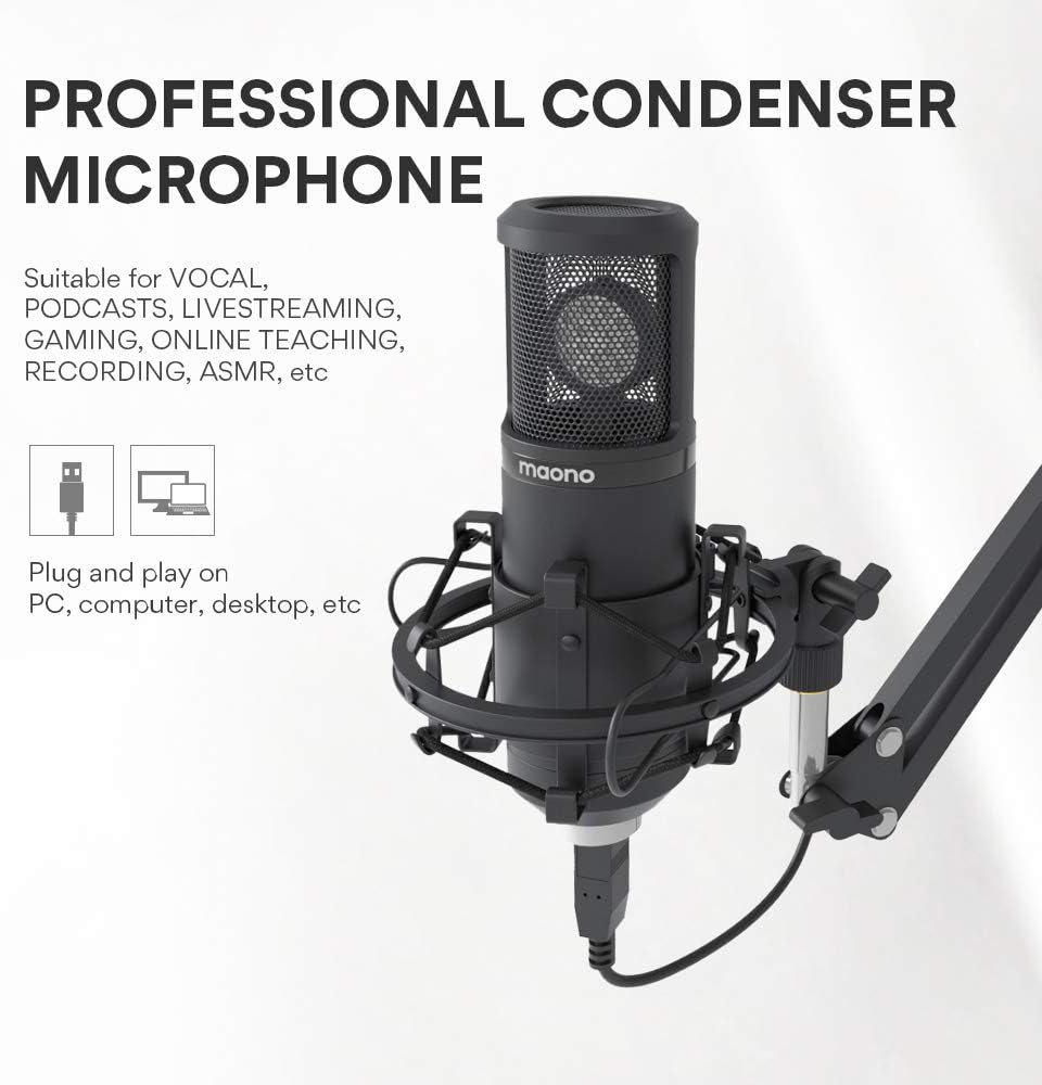 USB Microphone 25mm Large Diaphragm MAONO AU-PM430 Condenser PC Cardioid Mic with Professional Sound Chipset for Studio/Home Recording, Podcast, Gaming, Streaming, YouTube, Chatting: Computers & Accessories
