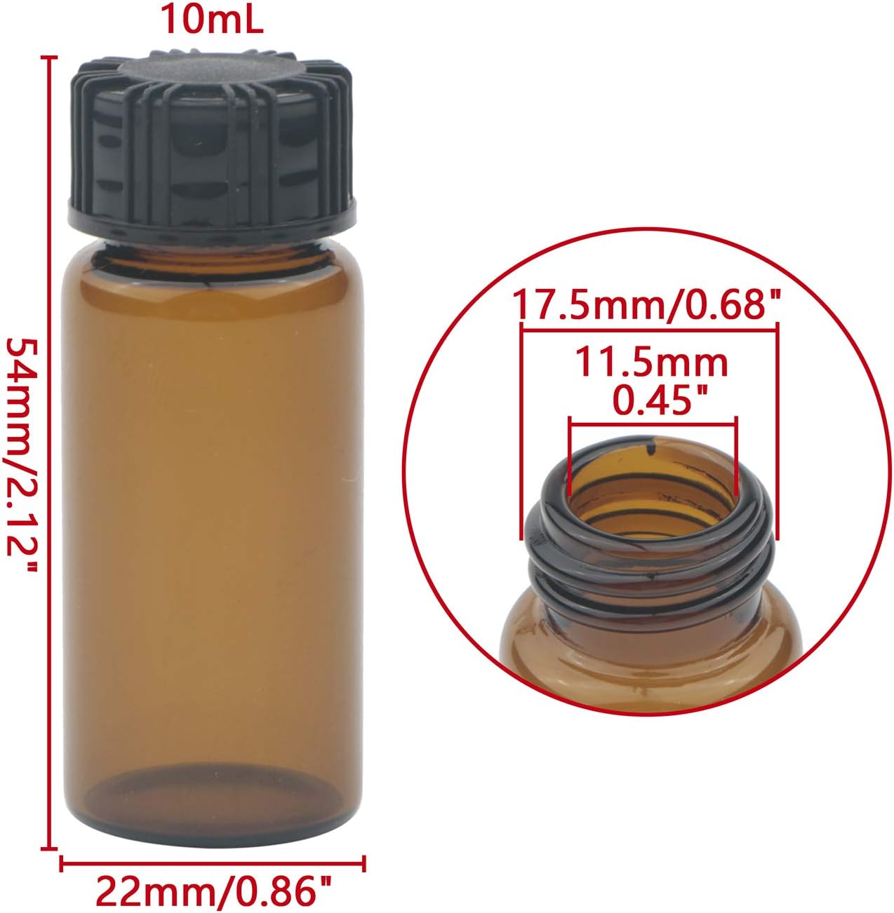 Rowiz 10PCS 10ml (0.35 Oz) Brown Liquid Sampling Sample,Glass bottle with Black Screwcap, Laboratory Sample Vials - Image 3
