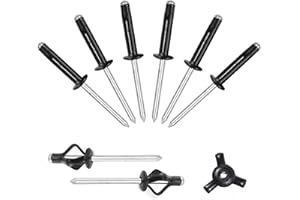 ALLCLEAN 3/16" x 1" Tri-Fold Rivets Assortment - 50Pcs,Black Tri-fold Exploding Pop Rivets Solid Aluminum Tri Grip Rivets Bulb Style Rivets for Kayak Marine Boat