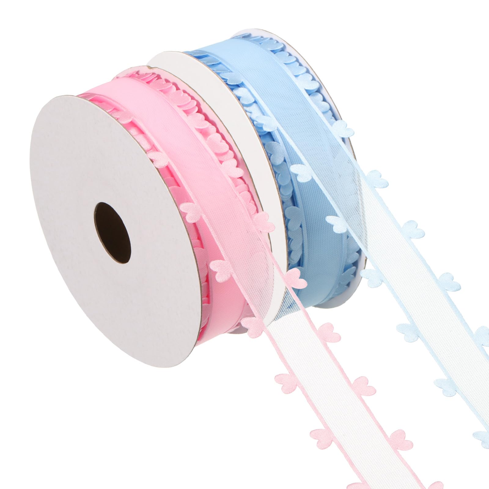 PATIKIL 1 Inch x 20 Yard Organza Chiffon Ribbon Set, Sheer Heart Decorative Ribbon for Valentine's Day Gift Wrapping Wreath Bow Craft DIY Decoration, Pink,Sky Blue