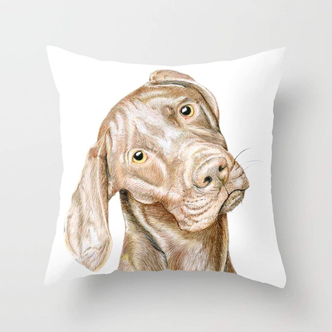 FJPT Throw Pillow Cover Geometric Traditional Vizsla Dog Portrait Cotton Pillowslip for Sofa Bed Square Stand Size Pillowcase 16x16 Inch