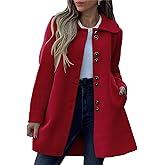 chouyatou Women's Winter Casual Lapel Collared Single Breasted Wool Pea Coat Elegant Wool Blend Overcoat