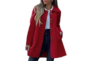 chouyatou Women's Winter Casual Lapel Collared Single Breasted Wool Pea Coat Elegant Wool Blend Overcoat