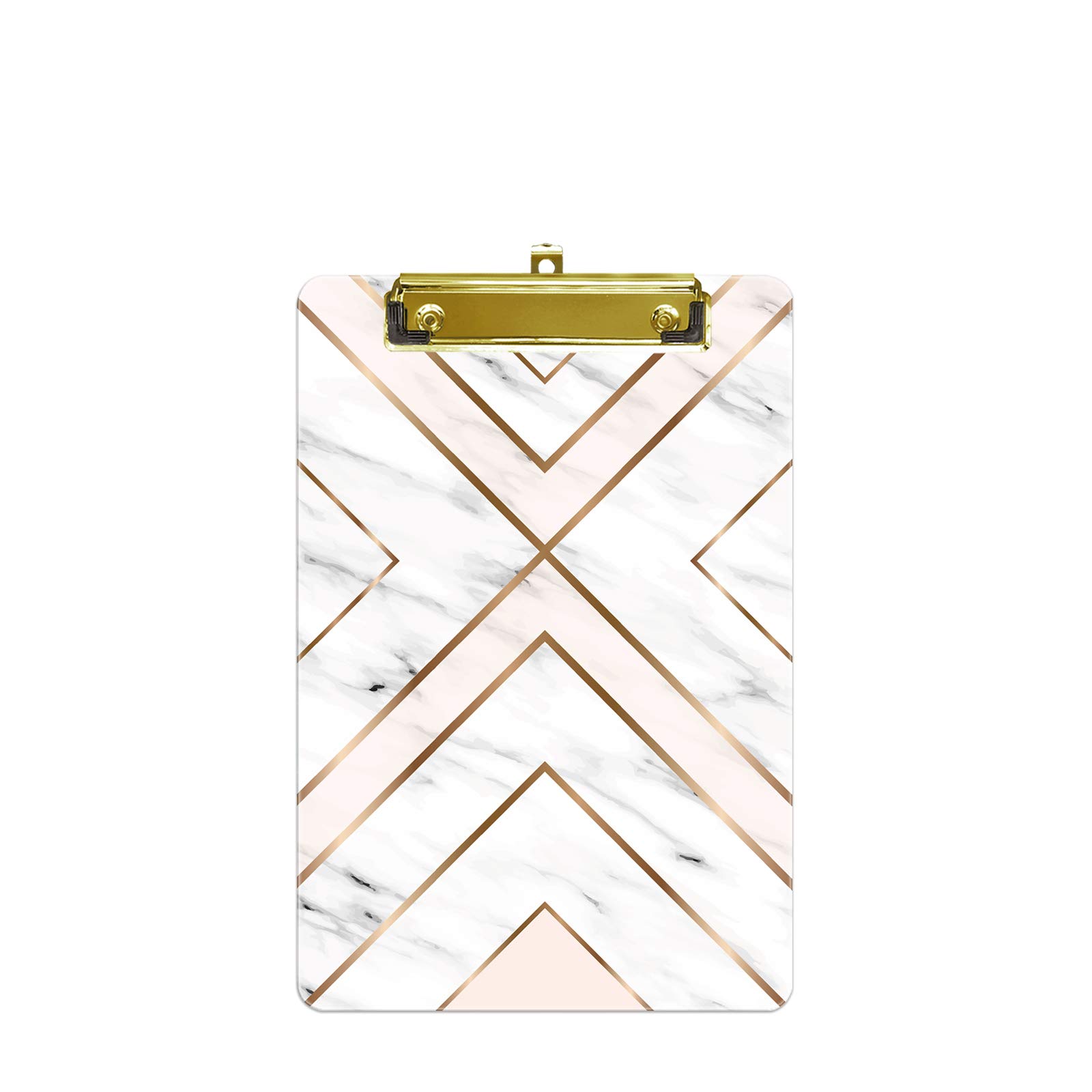 Hnogri Small Plastic Clipboard, Fashion Design A5 Size Memo Clipboards for Students, Kid, Women, Office, School, Low Profile Clip, Cute Custom Pattern, Mini Clipboard Size 6" x 9", Light Marble