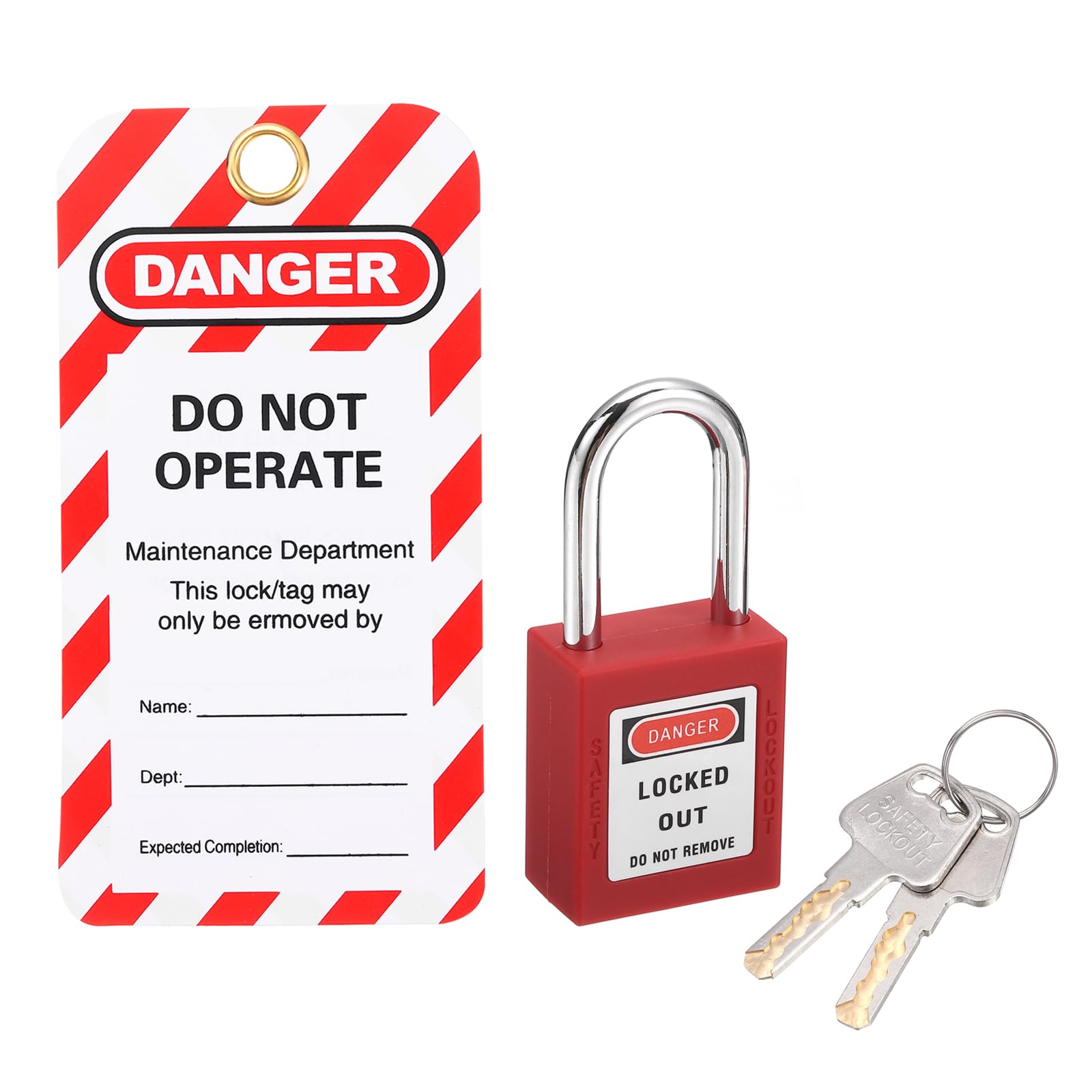 PATIKIL Lockout Tagout Locks with Key, Loto Locks Safety Padlock Lockout Locks Keyed Different with Lockout Tag for Valves Stations and Devices Style 1, Red
