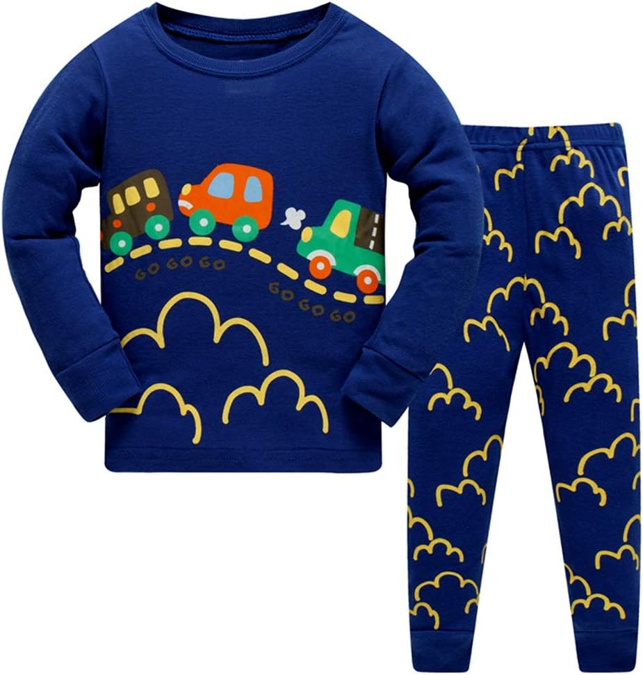 HIKIDS Boys Pyjamas Set Kids Police Car Excavator Airplane Space Rocket Fire Truck Sleepwear Children Motorcycle Pjs Long Sleeve Age 2 to 8 Years