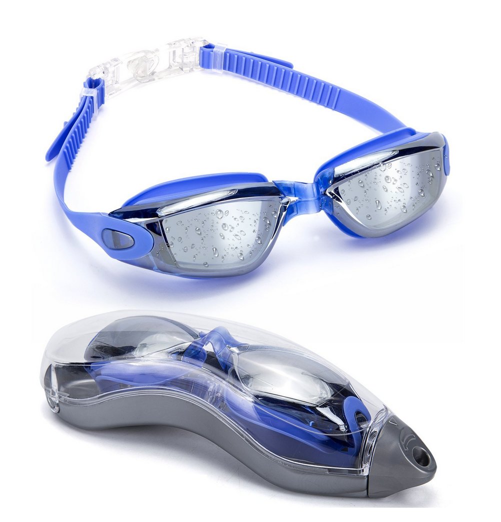 OYMI Swim Goggles No Leaking Silicone with Protection Case Adjustable for Men Women Youth Kids Unisex Triathlon Swim Glasses - UV Protection Anti Shatter Clear Vision Anti Fog Lenses (Blue)