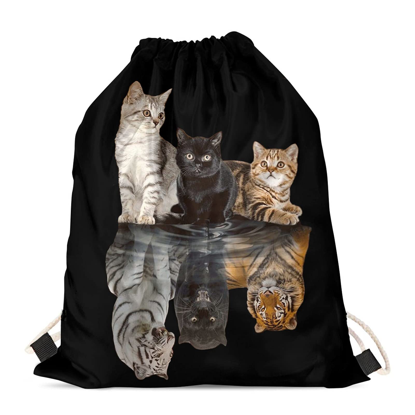Showudesigns Cat Drawstring Bags for Girls Boys School PE Bag Child Sport Gym Sack String Bags School Travel Beach Kitten Reflected Tiger