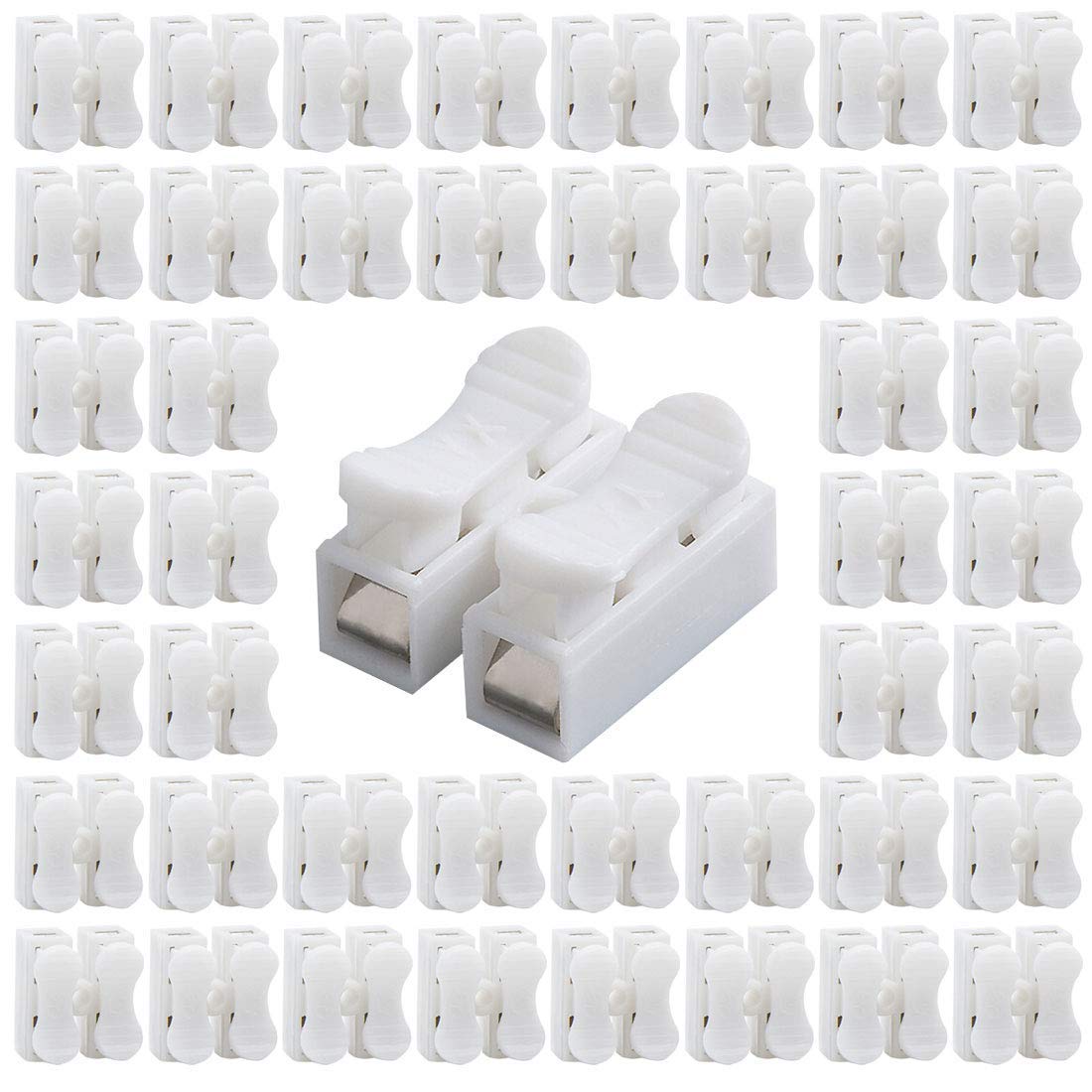 100pcs 2P CH2 Quick Connector Spring Wire Connector Cable Clamp Terminal for LED Strip Light Wire Connecting