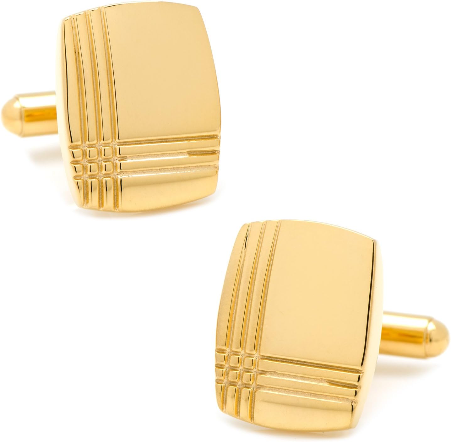 Ox and Bull Trading Co. Stainless Steel Gold Tartan Plaid Cufflinks