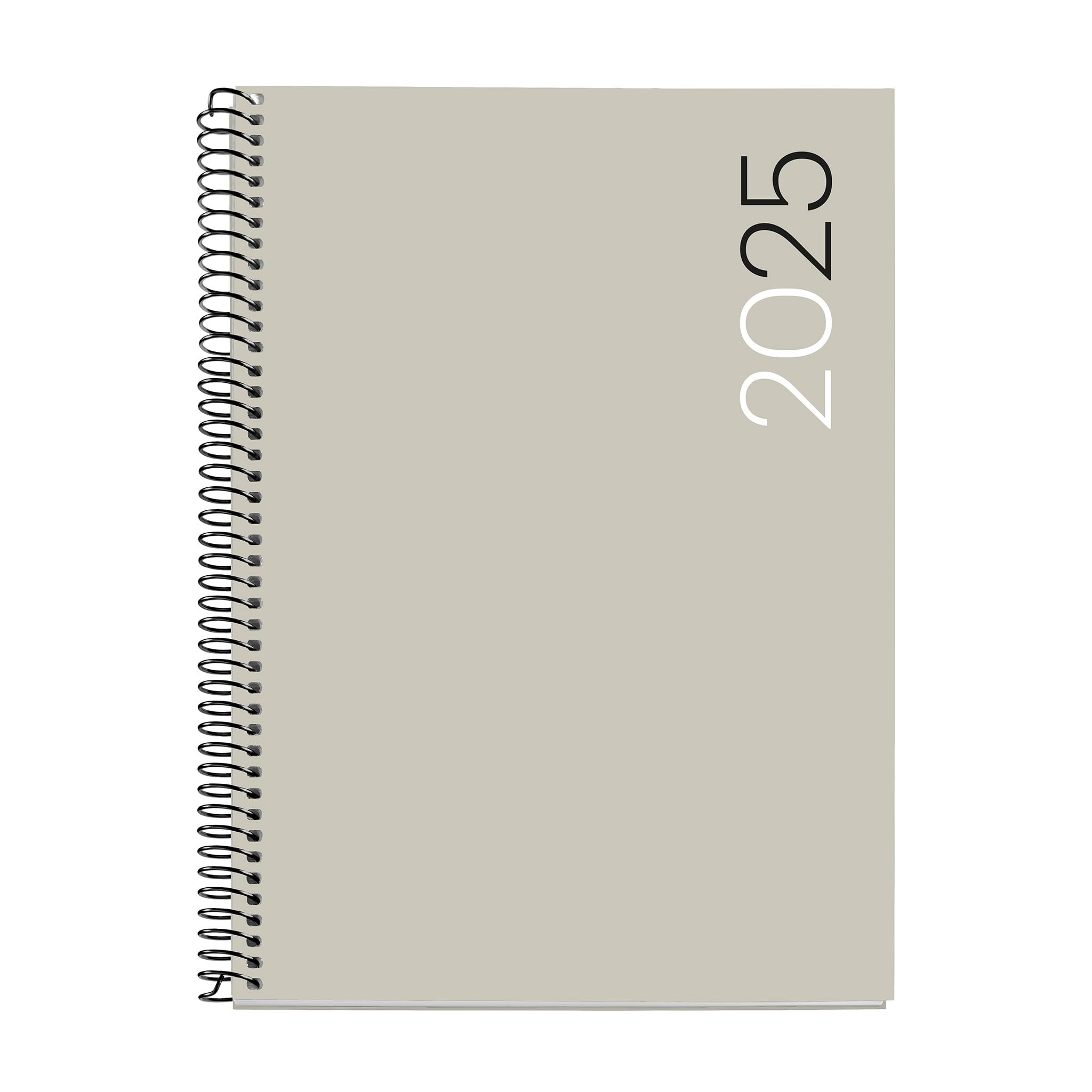 Miquelrius - 2025 Diary, Yearly Diary 155 x 213 mm, Day Page Agenda, Flexible Polypropylene Cover, Spiral, Paper 80 g/m², Catalan, English and Portuguese, Grey