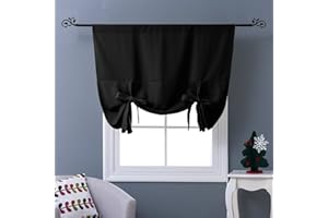 NICETOWN Blackout Curtain for Bathroom Windows - Adjustable Tie Up Shade Balloon Valance Blind for Kitchen/Living Room (Rod Pocket Panel, 46 inches W x 63 inches L)