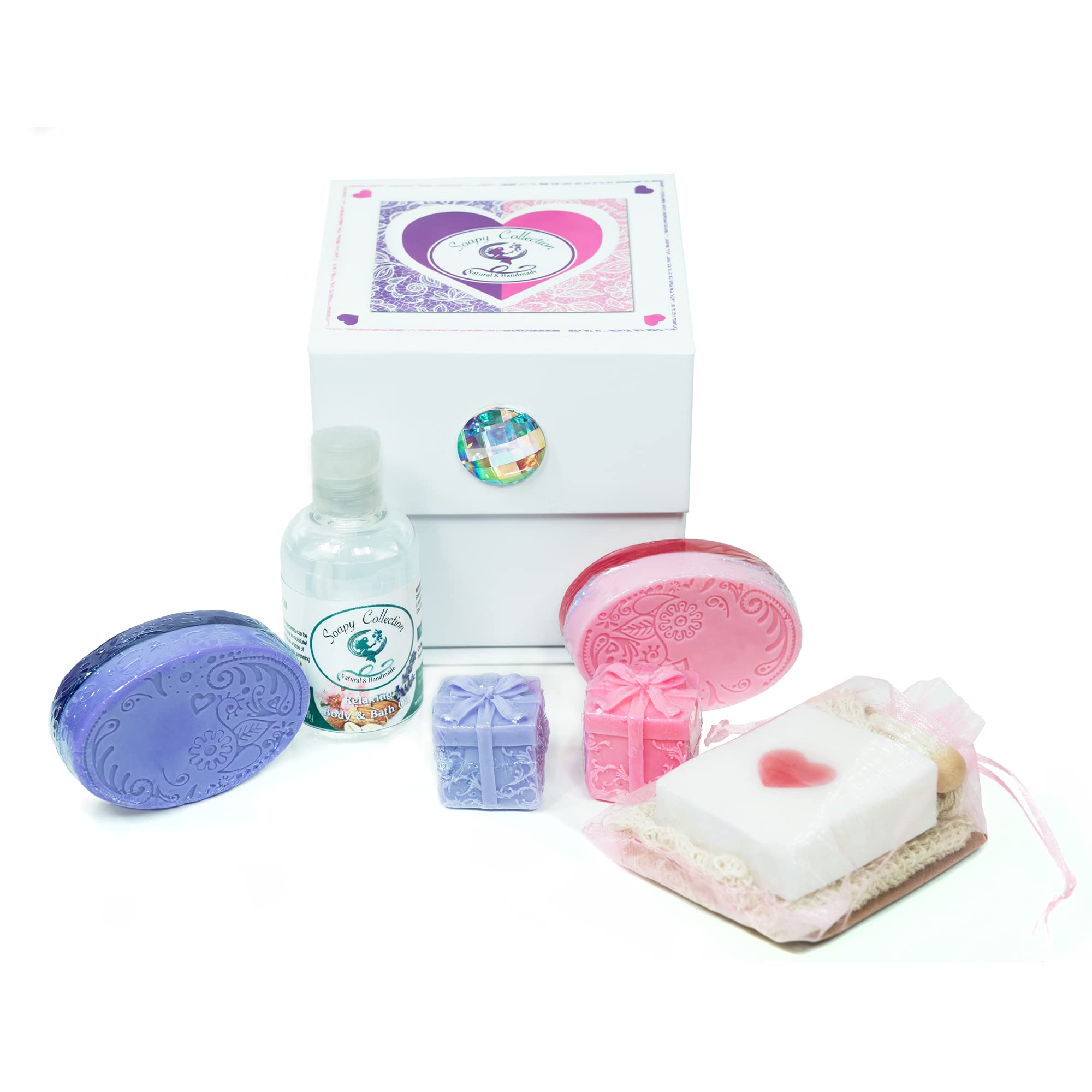 Soapy Collection -Love is in the Air- Rose Lavender Luxury Bath & Body Gift Set for Women, Parabens Free, UK Handmade, Shower Gel, Christmas, Birthday, Valentine's Soap Gift Ideas for Her