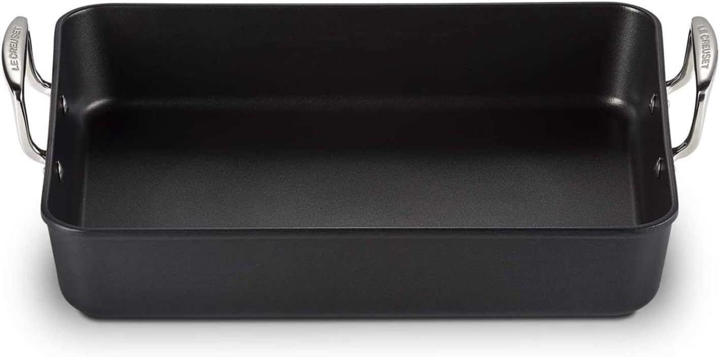 LE CREUSET Toughened Non-Stick Rectangular Roaster, 34 x 27cm, Black, 967005350, 35 cm - Image 3
