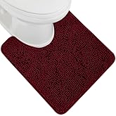GORILLA GRIP Plush Absorbent Shaggy Chenille Bath Rug Mat for Oval Toilet Base with Rubber Backing, Machine Washable Rugs, Soft Microfiber Contour Mats for Toilets, Bathroom Decor, Burgundy