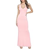 TRENDY VIBEZ Womens V Neck Maxi Dress, Sexy Sleeveless Formal Casual Bodycon Long Dress, Summer Wedding Guest Dresses