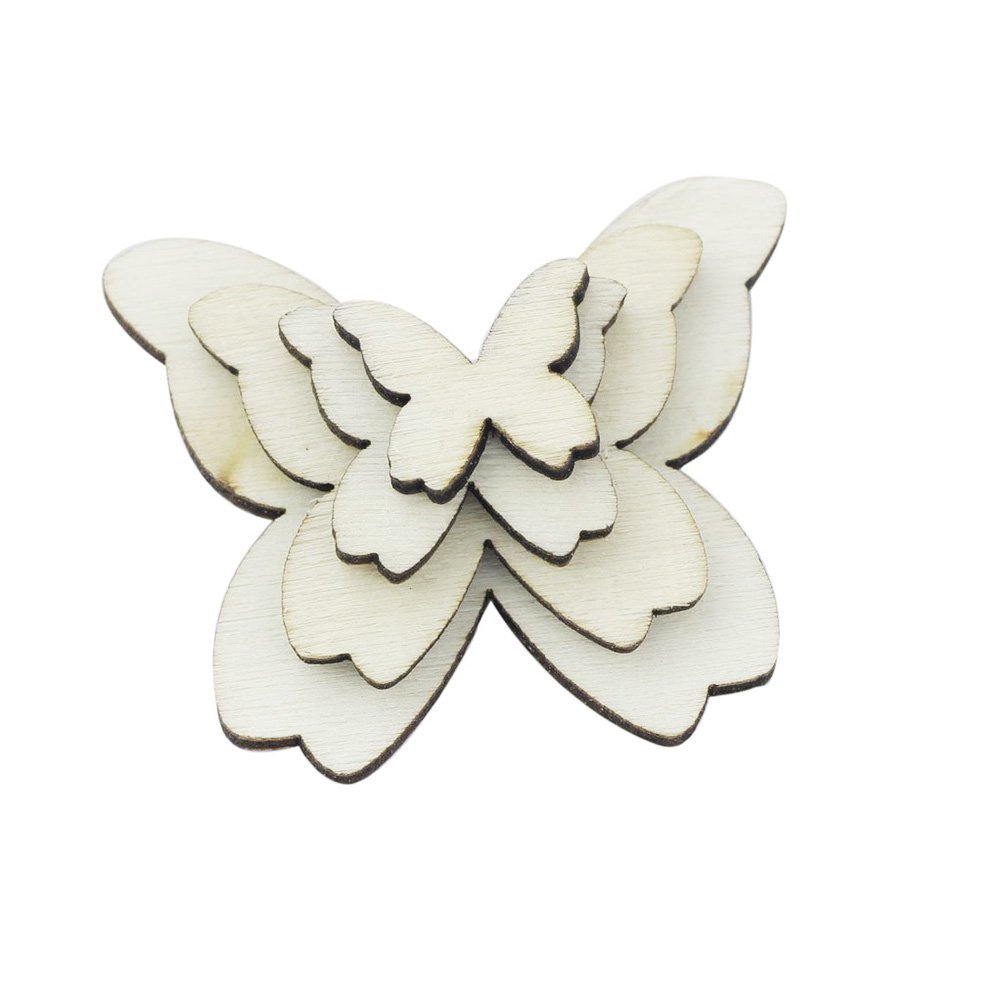 NAMVO 100pcs Wooden Butterfly Cutouts Craft Embellishment Gift Tag Wood Ornament for DIY