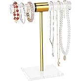 Jolboldy Necklace Holder Bracelet Holder, Gold Acrylic Jewelry Display Stand Crystal T Bar Jewelry Organizer Gift for Women(1-Tier 1pc)