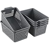 Jnktka 6 Packs Plastic Small Storage Basket, Grey Storage Basket Bins