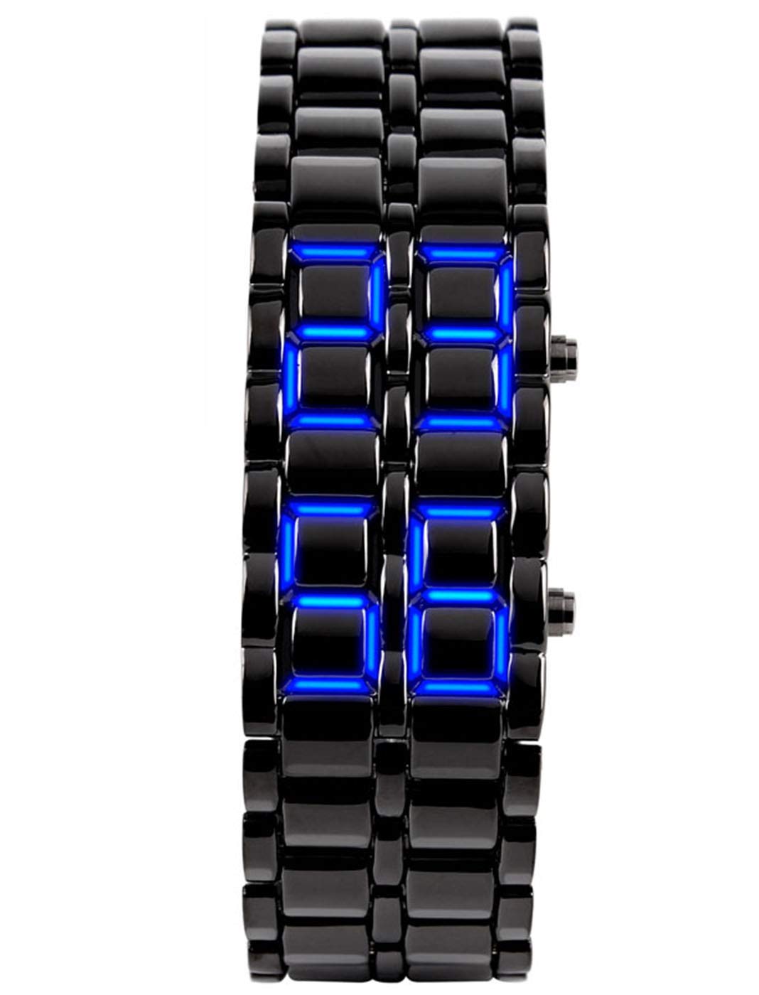 Classic Mens Binary Square LED Digital Watch Black Plated Wrist Watches (Black/red)