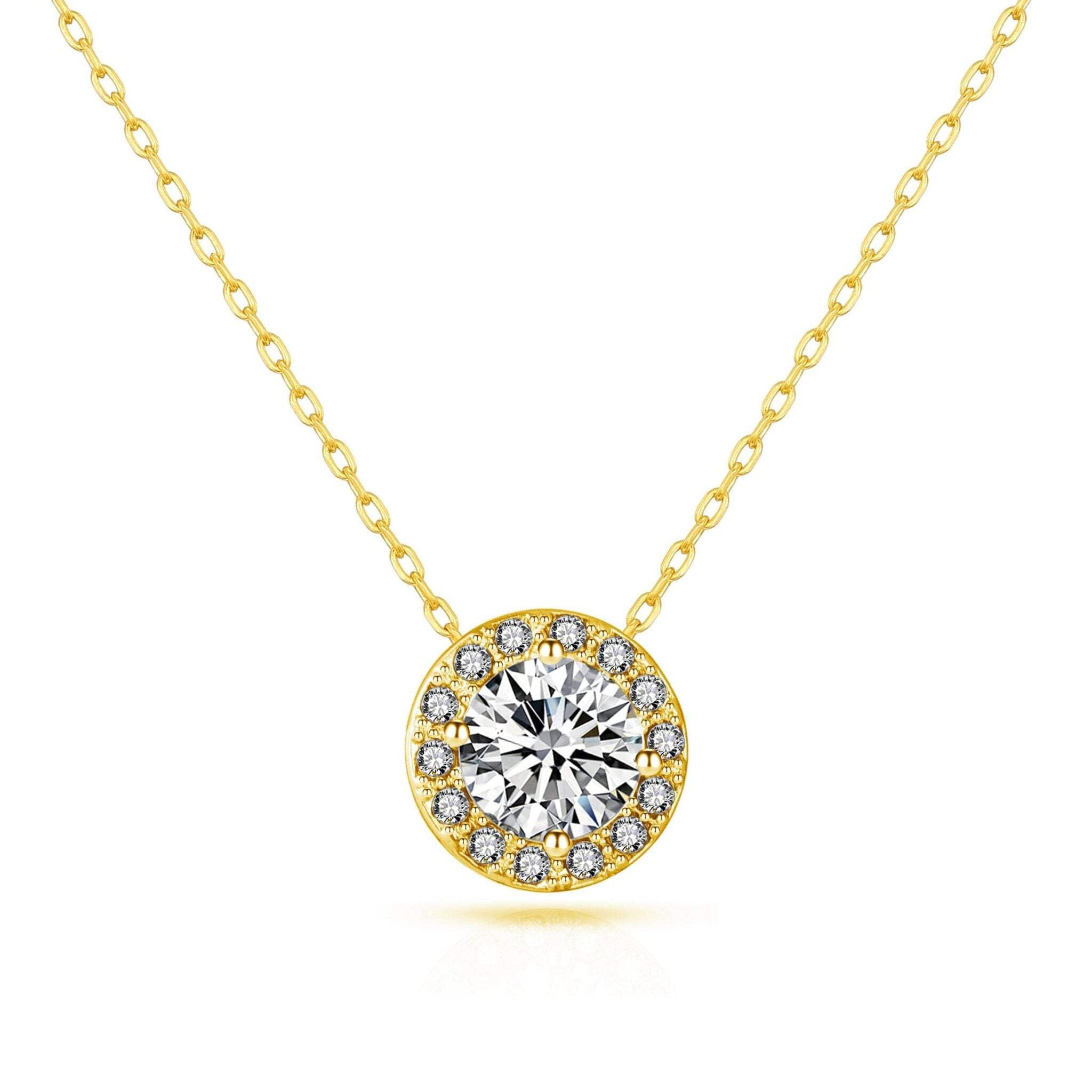 Philip Jones 18k Gold Plated Halo Necklace Created with Zircondia® Crystals