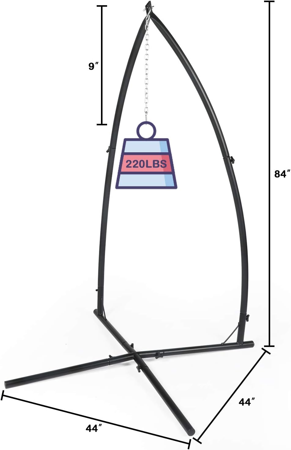 YILI C-Shape Hammock Chair Stand, Solid Steel 220lb Heavy Capacity, with 2X Hooks, 1x Chain, Indoor/Outdoor use, Rack Stand for Hanging Chair, Tree Tent, Air Porch Swing, Loungers, Yard, Garden, Patio, Black : Kitchen & Dining