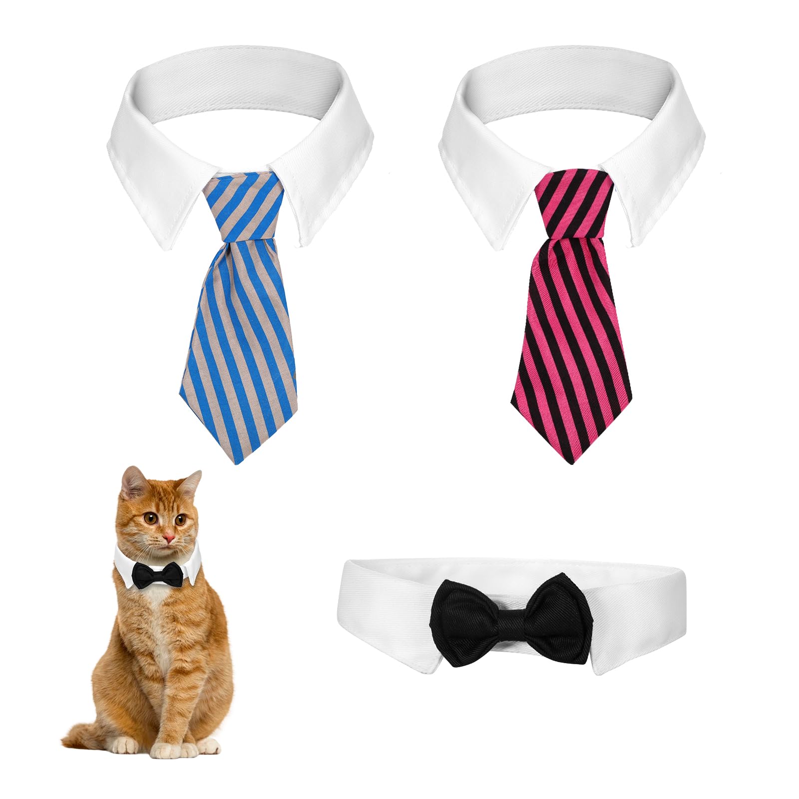Photo 1 of 3 Pieces Dog Cat Bow Tie Adjustable Pet Neck Costume Puppy Pets Formal Necktie Collars Cat Dog Tie for Cats Small Puppy Grooming Accessories