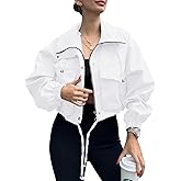 JINZHAO Womens Cropped Bomber Jacket Lightweight Military Fall Utility Safari Zip Up Anorak Coat with Pockets