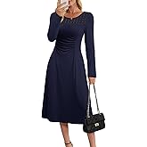 Dokotoo Women's Casual Long Sleeve Dresses Fashion Fall Lace Crewneck Elegant Solid Formal Midi Dress